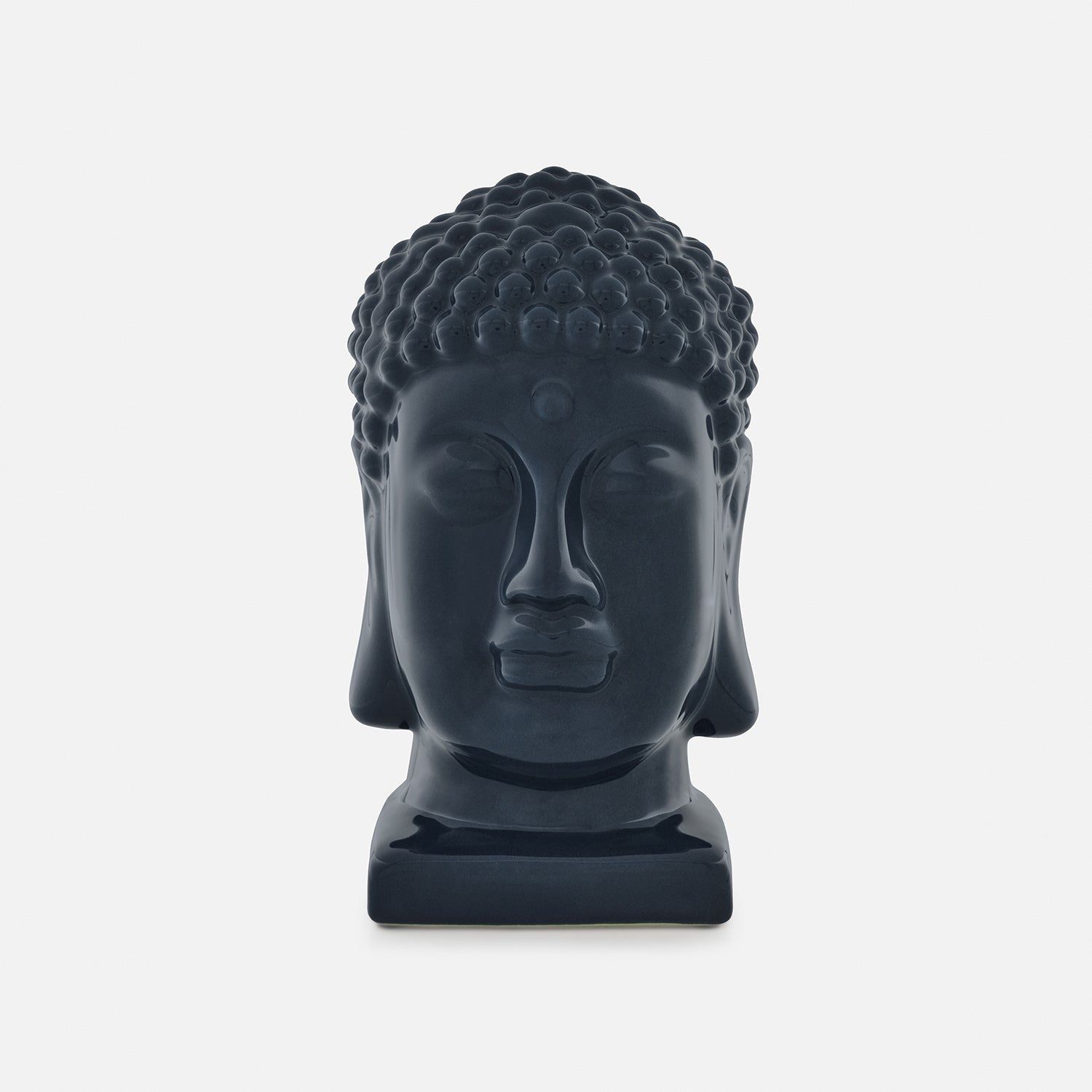 Blue Ceramic Buddha Head with Base - Small