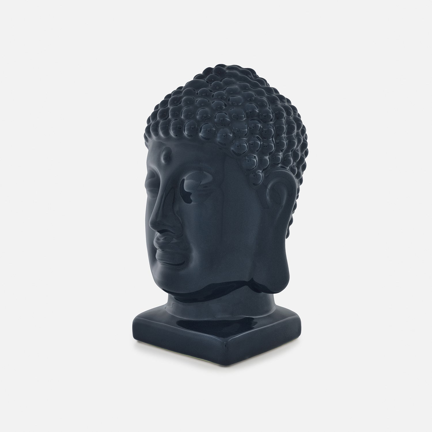 Blue Ceramic Buddha Head with Base - Small