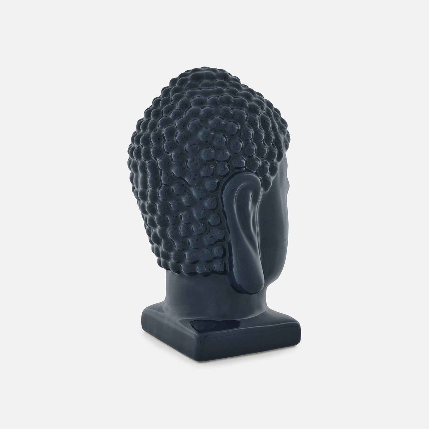Blue Ceramic Buddha Head with Base - Small