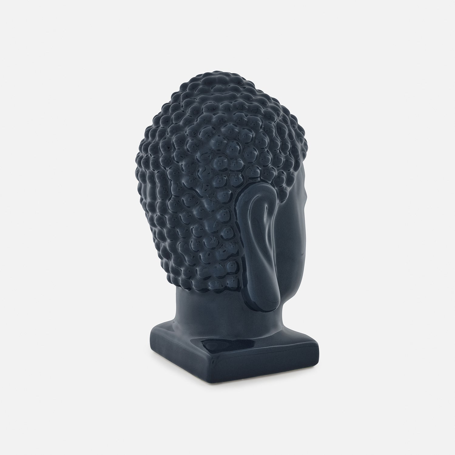 Blue Ceramic Buddha Head with Base - Small