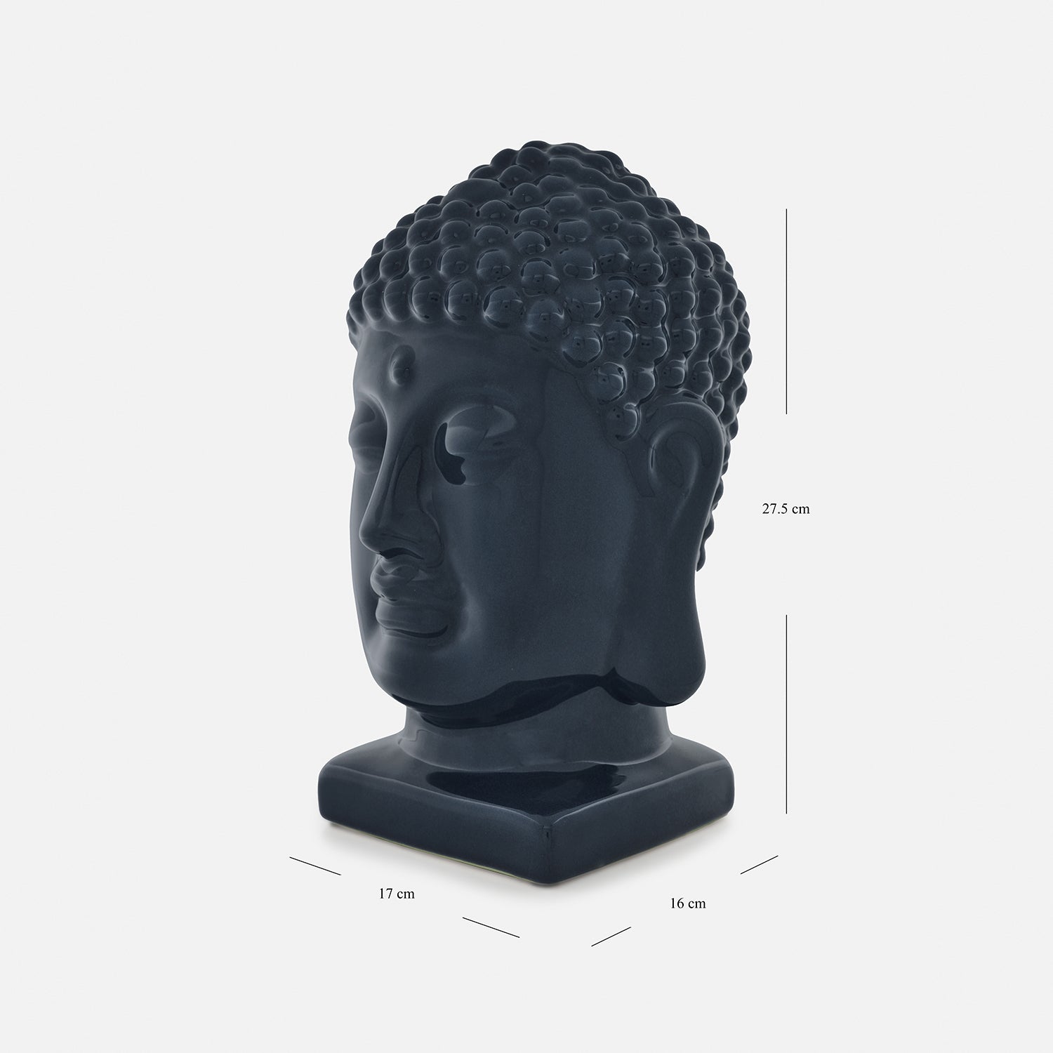 Blue Ceramic Buddha Head with Base - Small