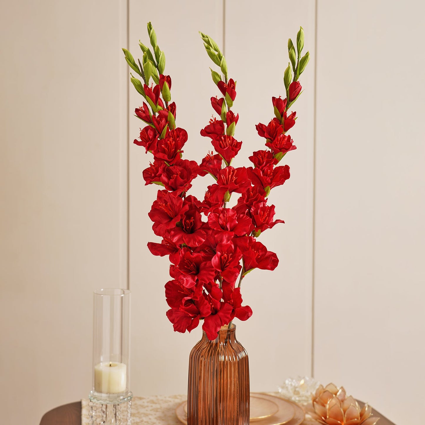 Red Gladiolus Faux Flower Stem - Single