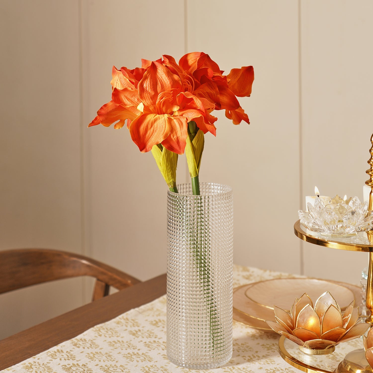 Orange Amaryllis Faux Flower Stem - Single