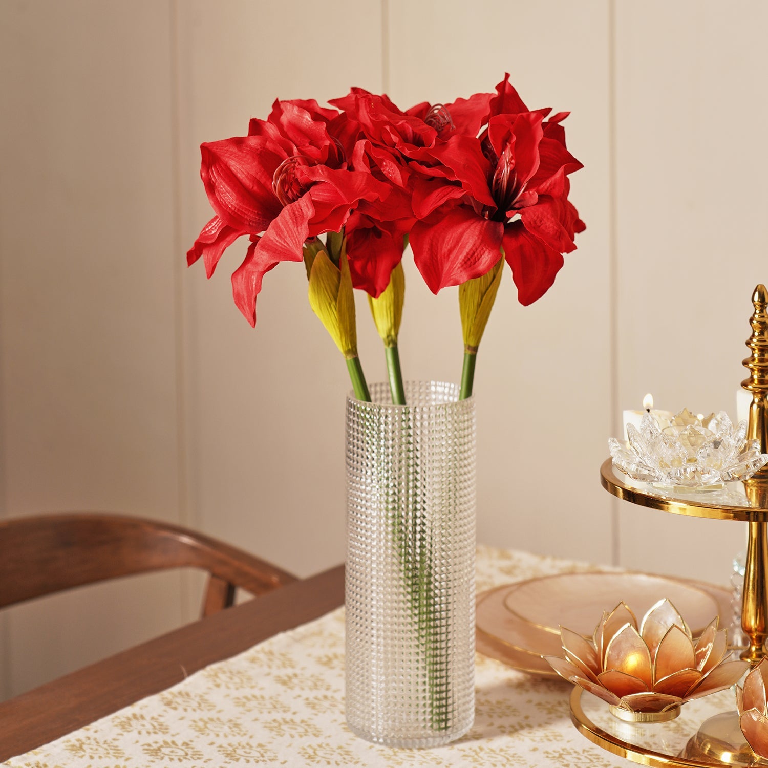 Red Amaryllis Faux Flower Stem - Single