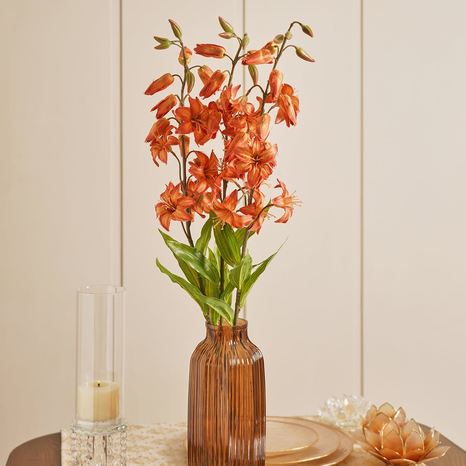 Orange Lily Faux Flower Spray - Single