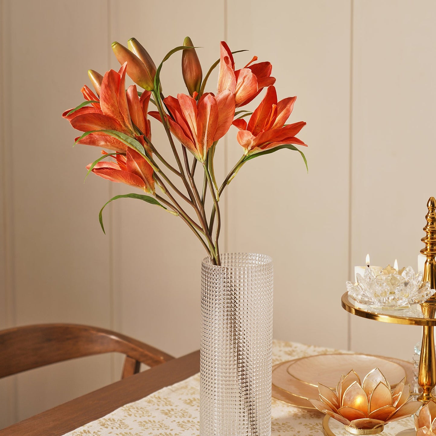 Orange Lily Faux Flower Stem - Single