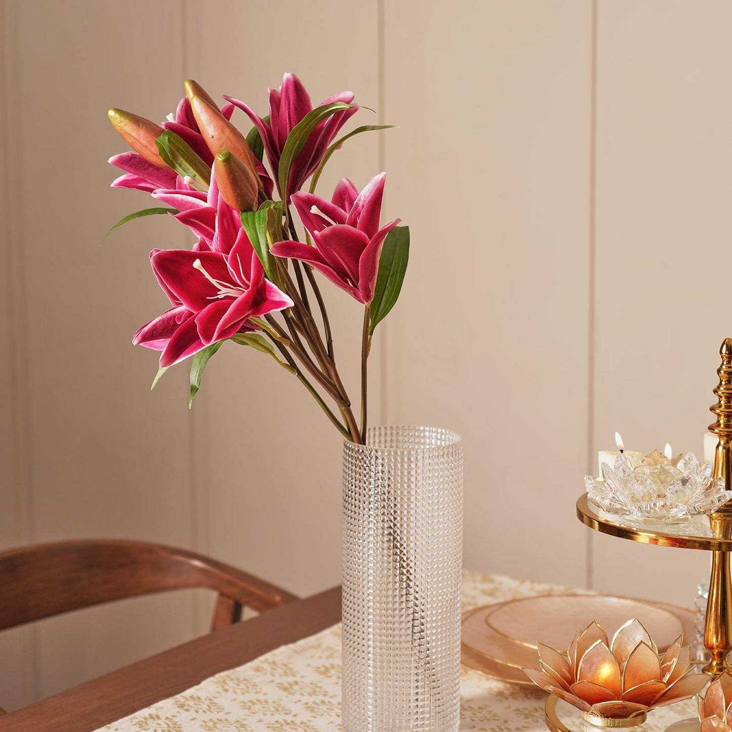 Dark Pink Lily Faux Flower Stem - Single