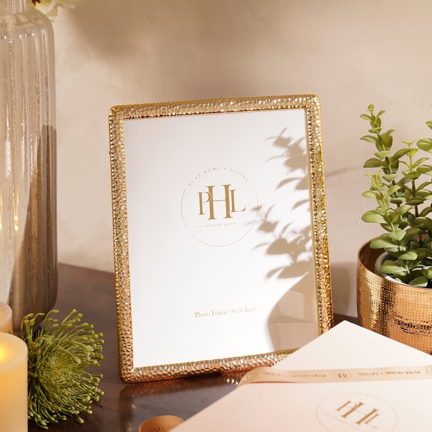 Gold Plated Hammered Metal Photo Frame - Large