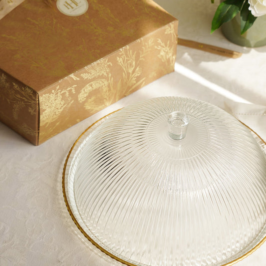Clear and Gold Ribbed Cloche with Plate