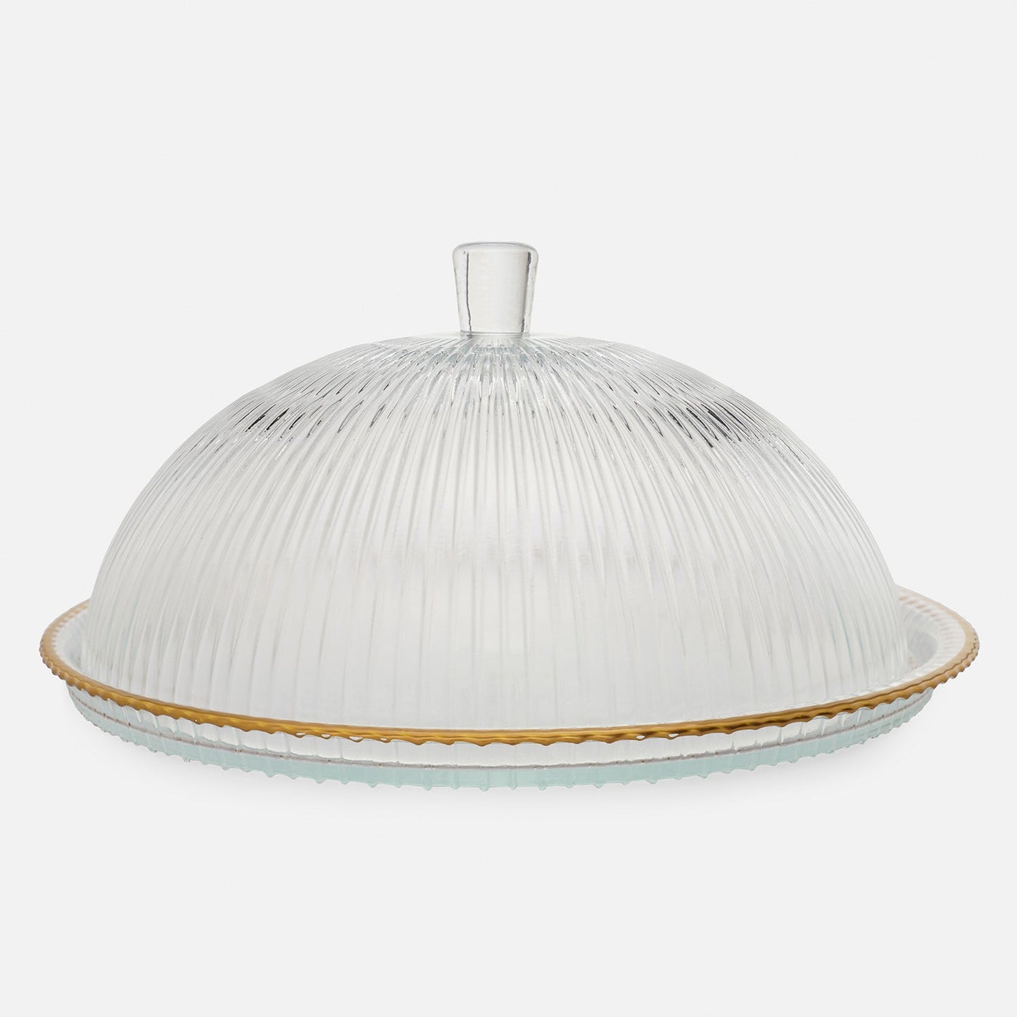 Clear and Gold Ribbed Cloche with Plate