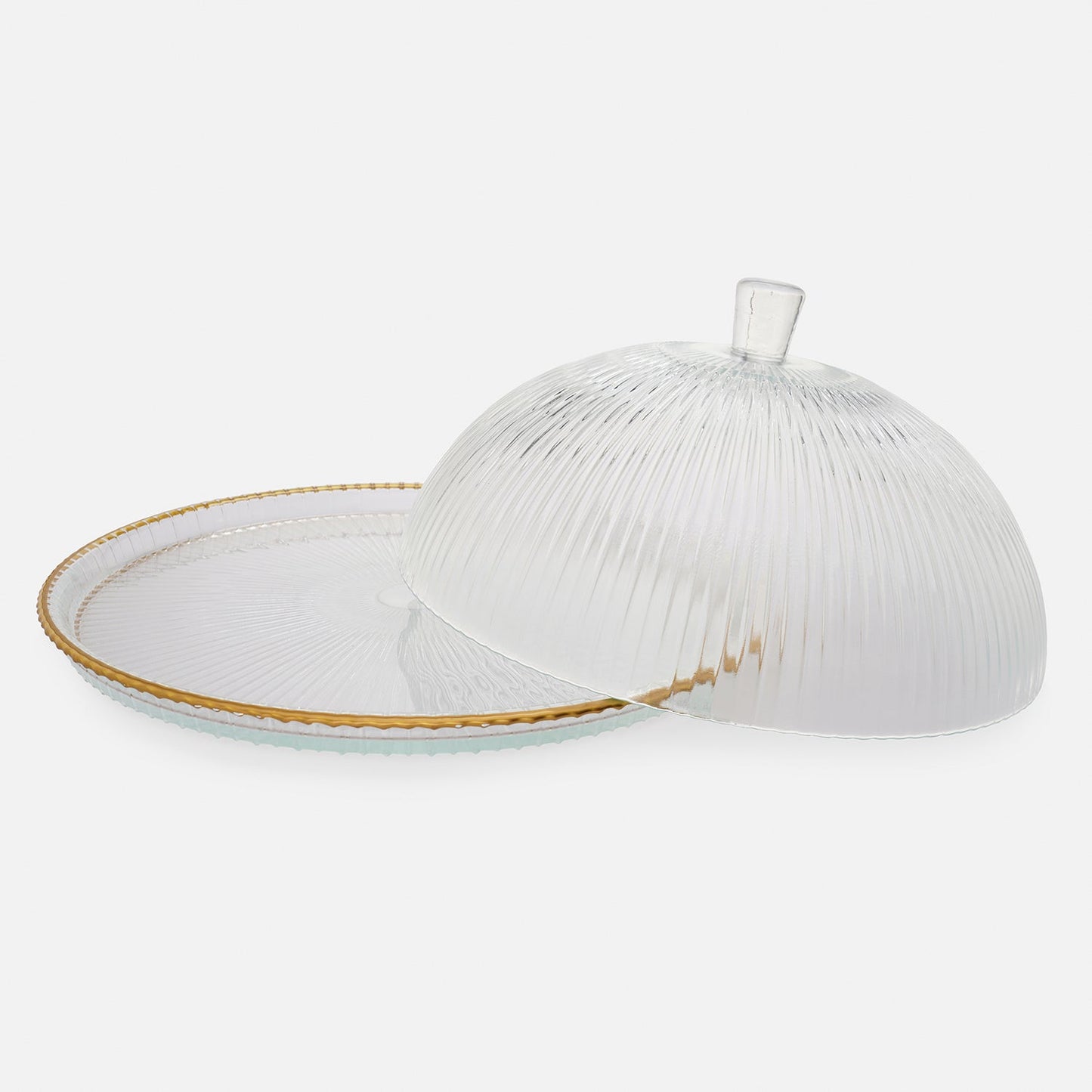Clear and Gold Ribbed Cloche with Plate