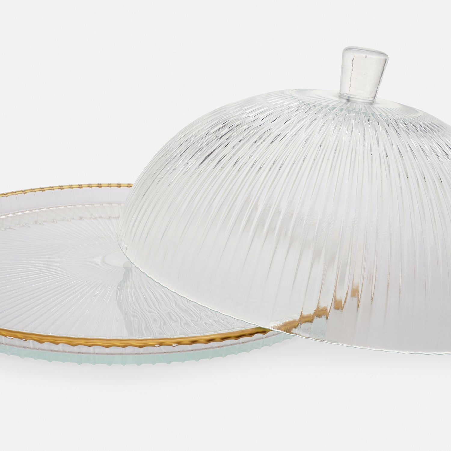 Clear and Gold Ribbed Cloche with Plate