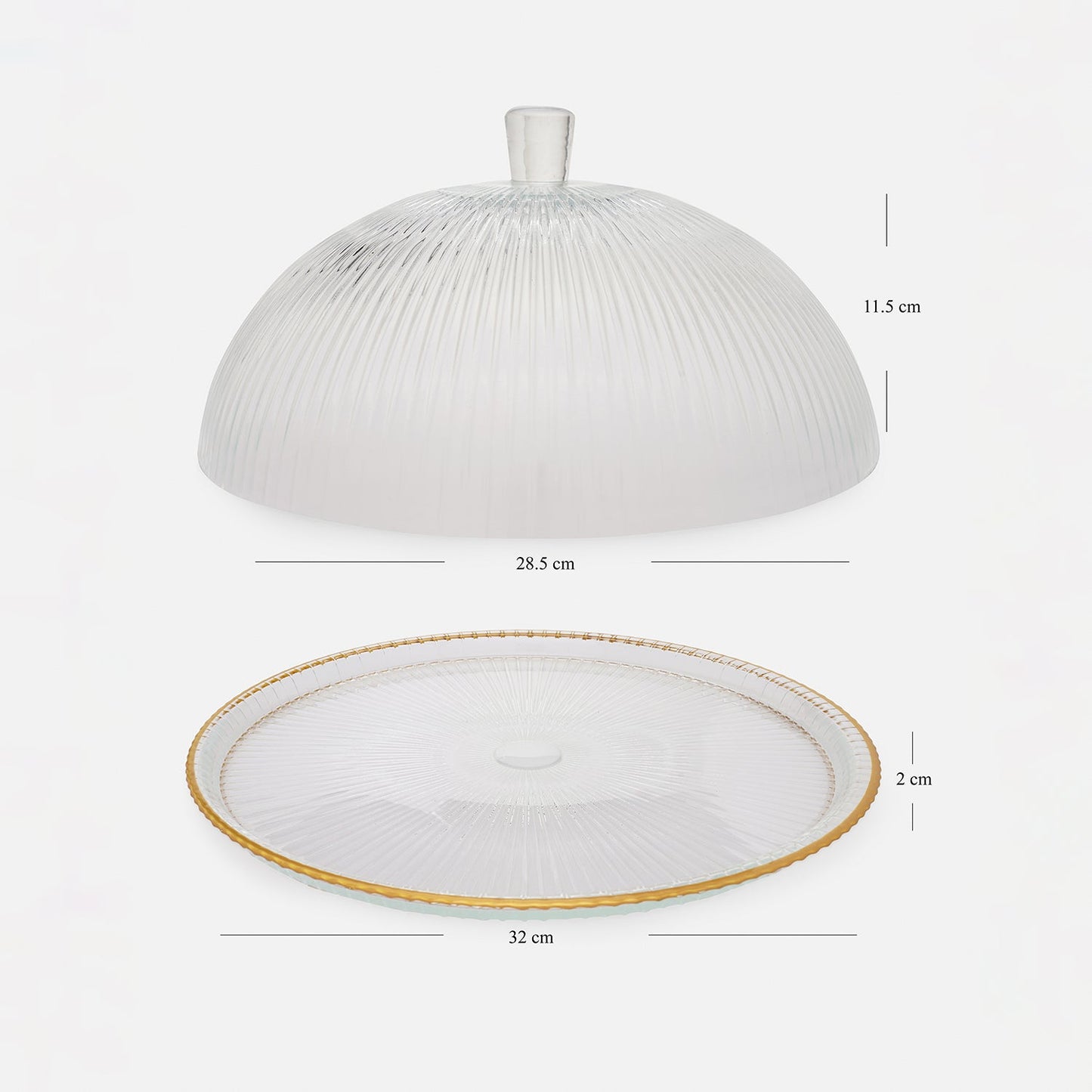 Clear and Gold Ribbed Cloche with Plate