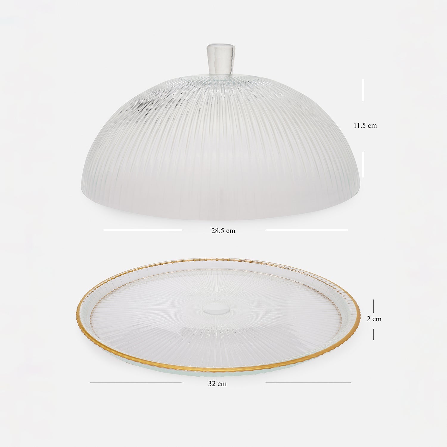 Clear and Gold Ribbed Cloche with Plate
