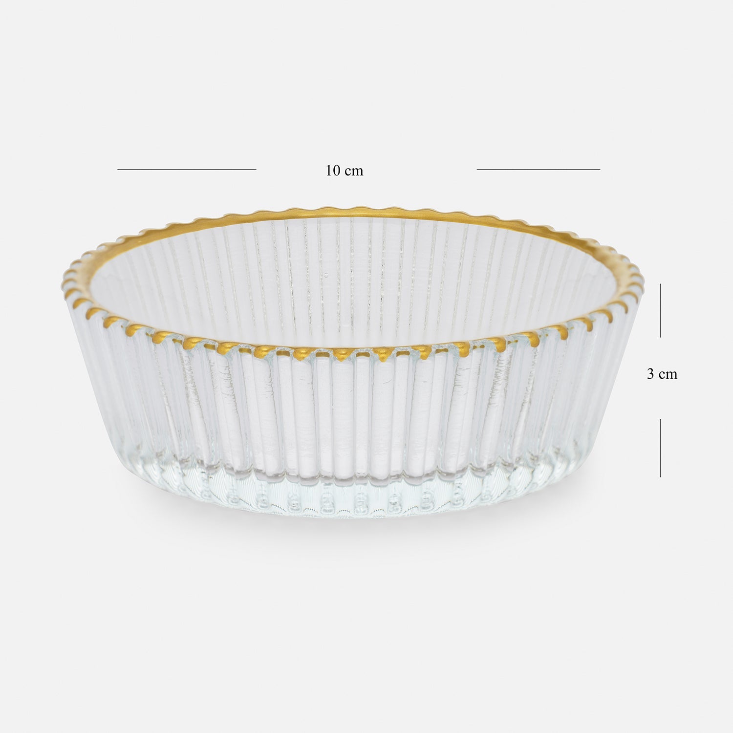 Set of 5 Clear and Gold Ribbed Bowls with Plate