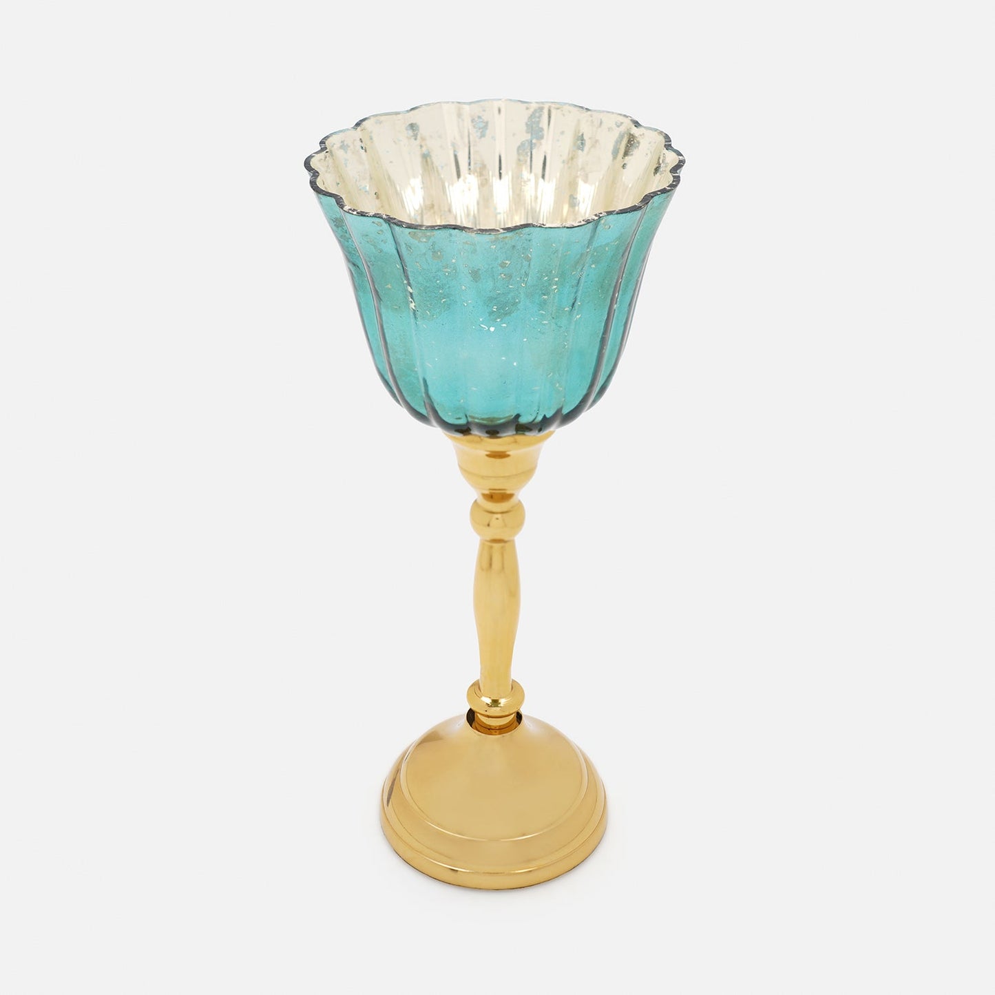 Teal and Gold Votive with Metal Stand - Small