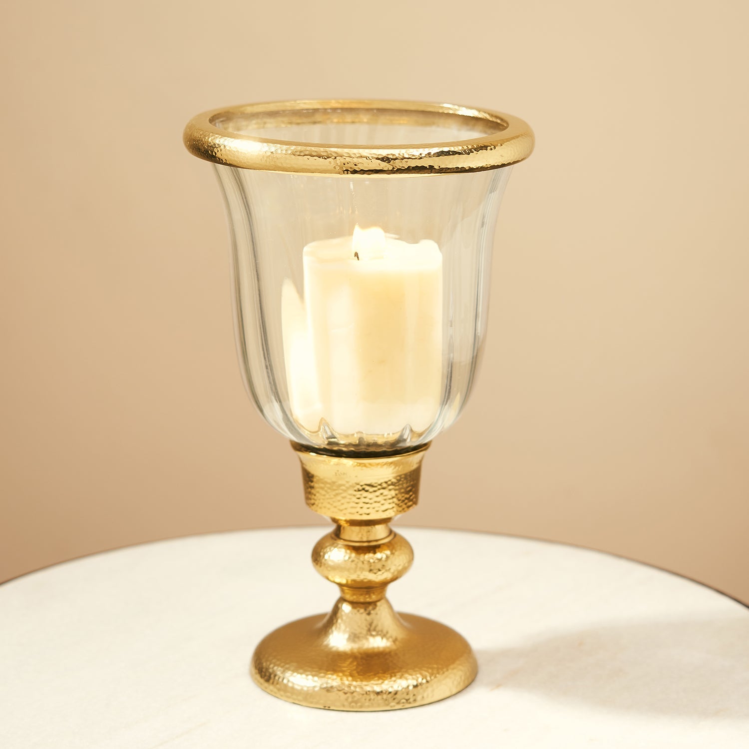 Clear Glass Hurricane with Tall Metal Stand - Small