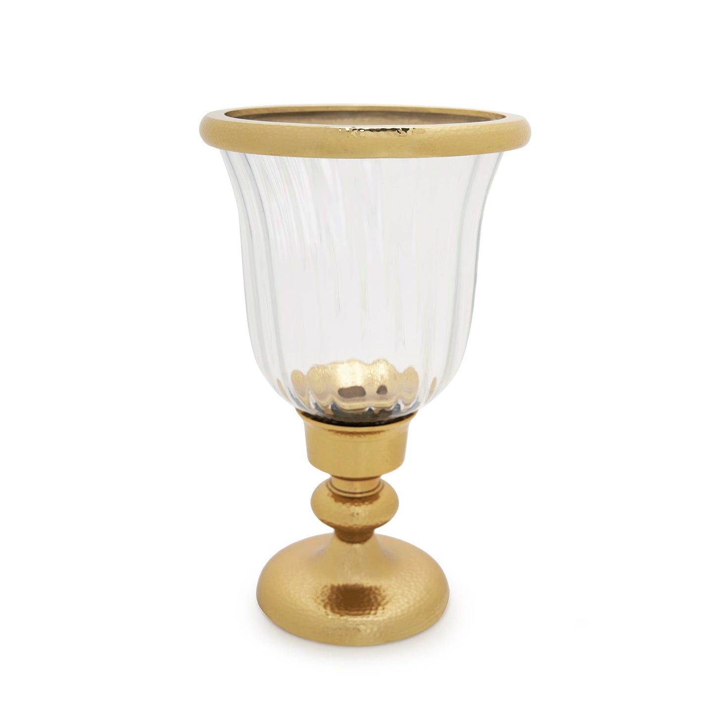Clear Glass Hurricane with Tall Metal Stand - Small