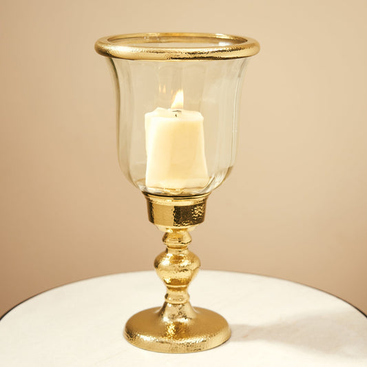 Clear Glass Hurricane with Tall Metal Stand - Large