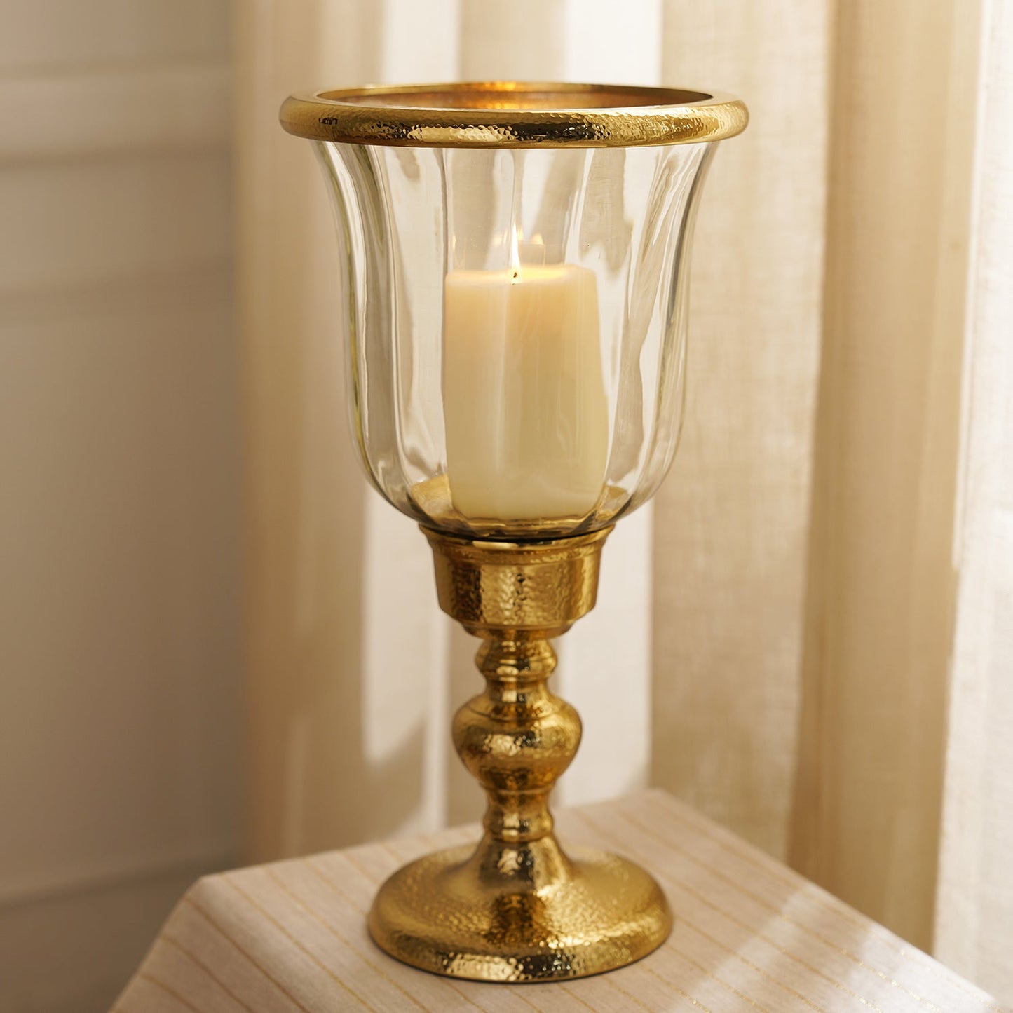Clear Glass Hurricane with Tall Metal Stand - Large
