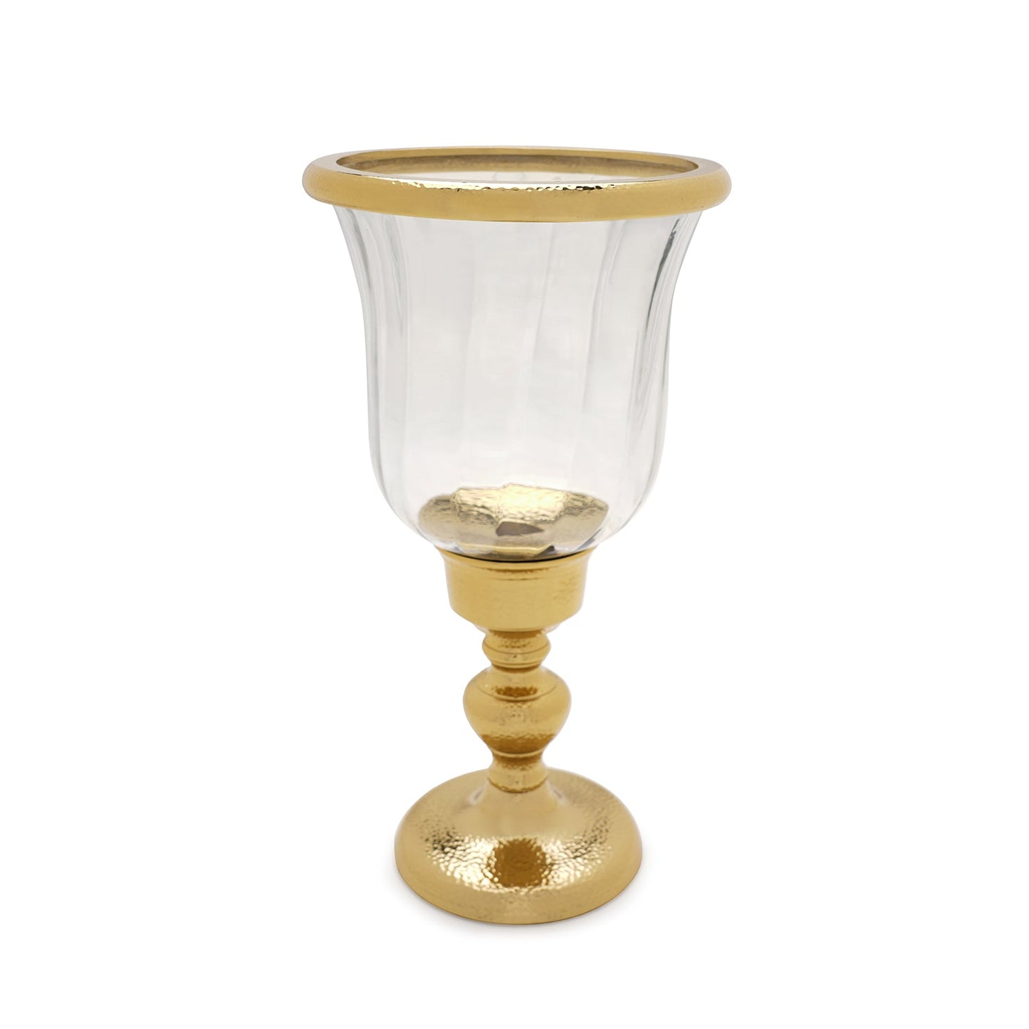 Clear Glass Hurricane with Tall Metal Stand - Large