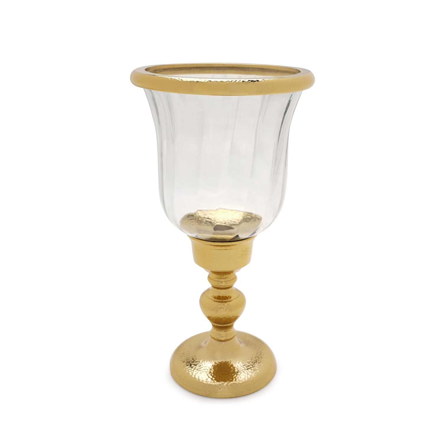 Clear Glass Hurricane with Tall Metal Stand - Large