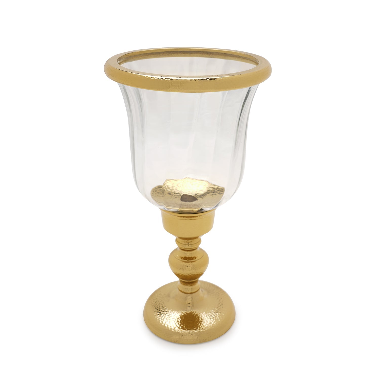 Clear Glass Hurricane with Tall Metal Stand - Large