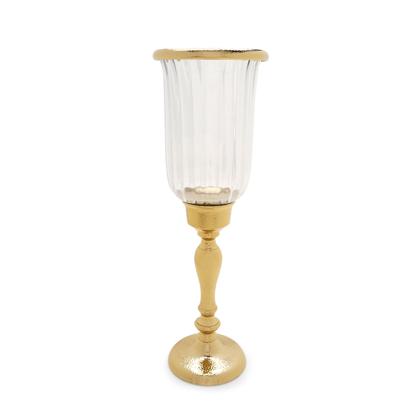 Clear Glass Hurricane with Curved Metal Stand - Small