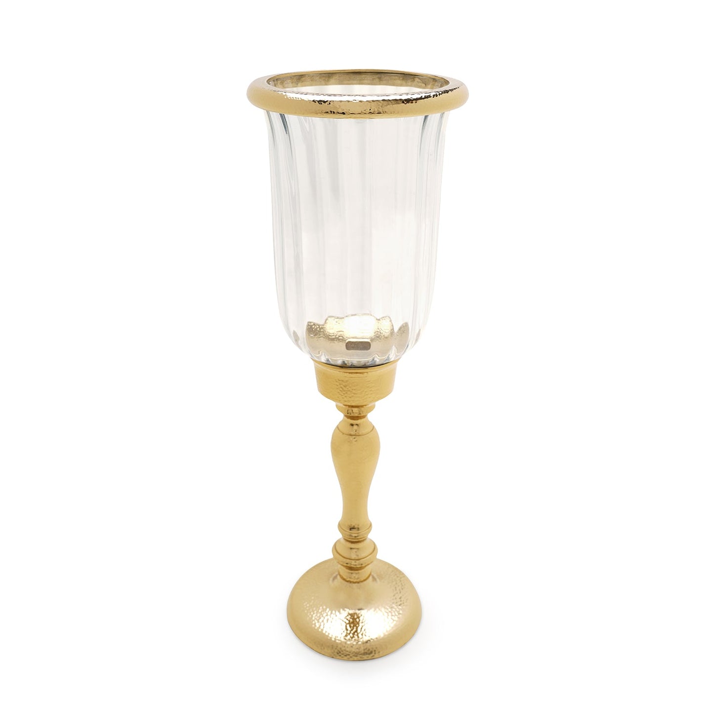 Clear Glass Hurricane with Curved Metal Stand - Small