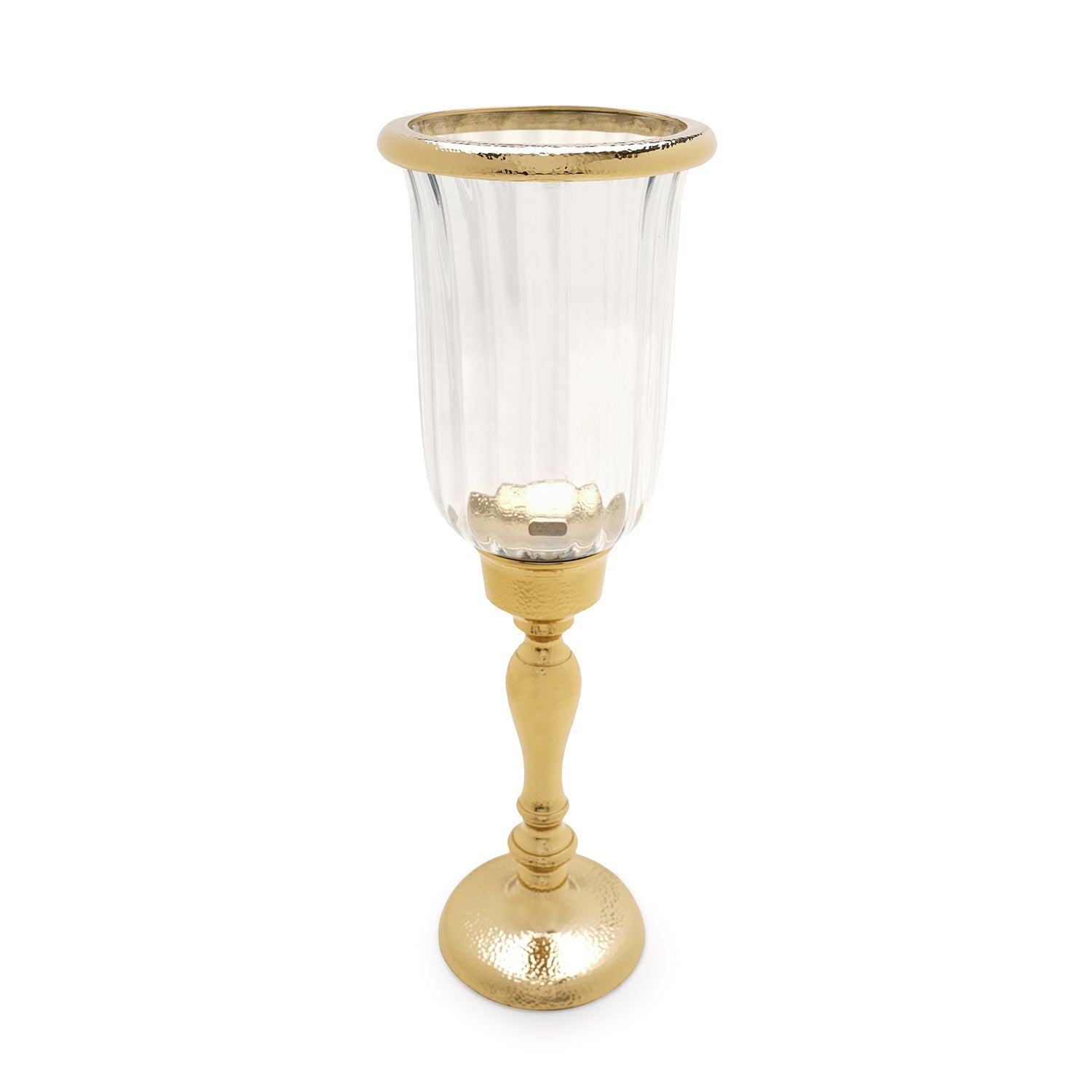 Clear Glass Hurricane with Curved Metal Stand - Small
