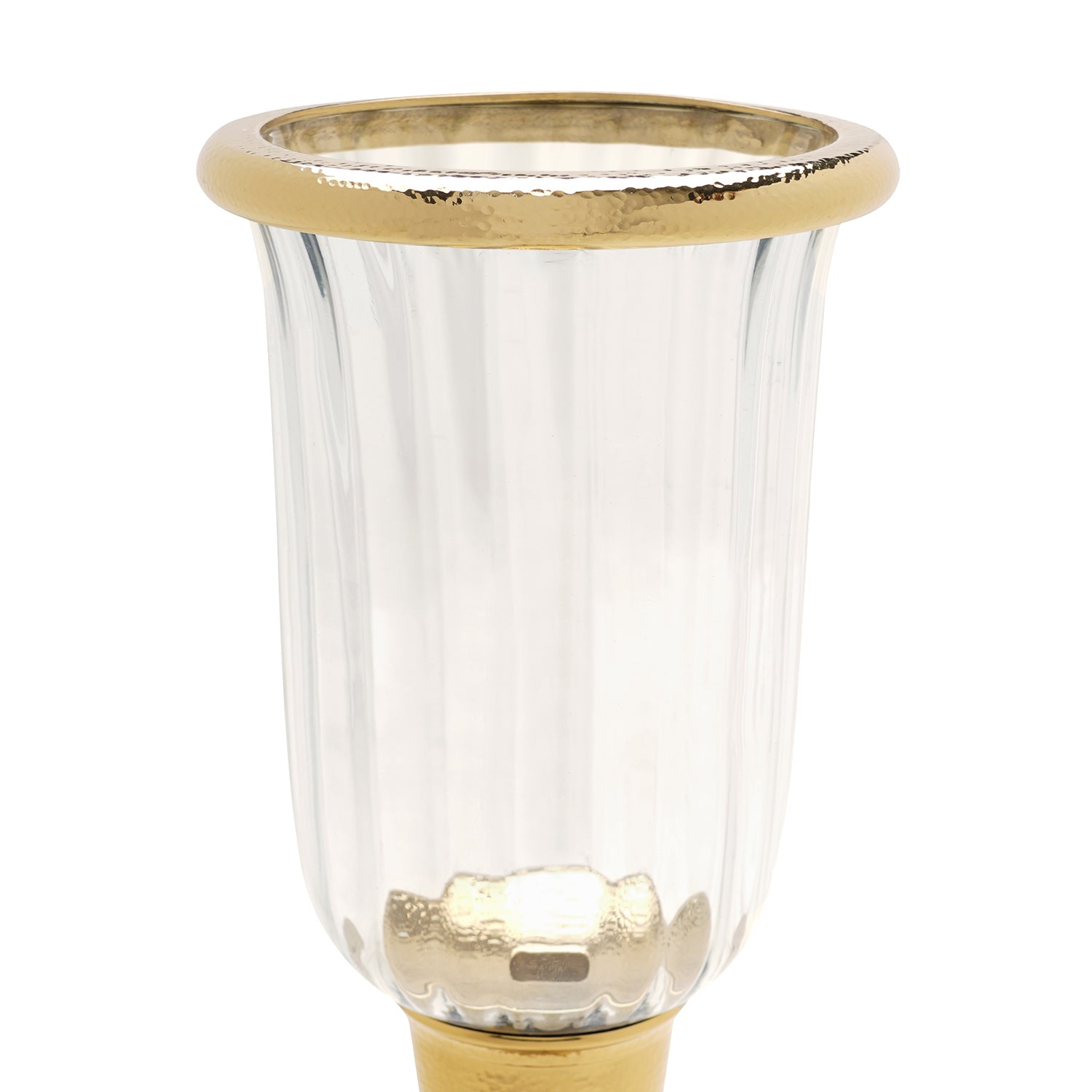 Clear Glass Hurricane with Curved Metal Stand - Small