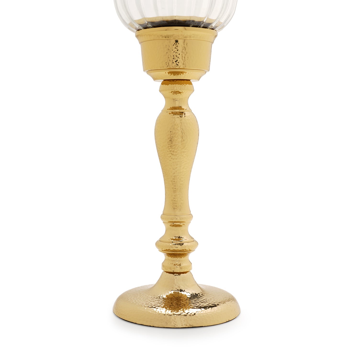 Clear Glass Hurricane with Curved Metal Stand - Small