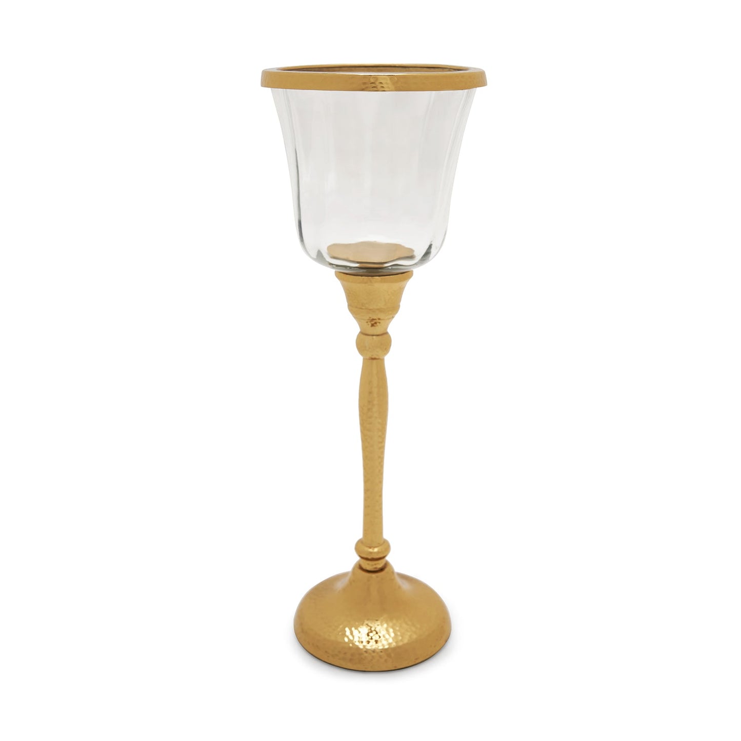 Clear Glass Hurricane with Textured Metal Stand - Large