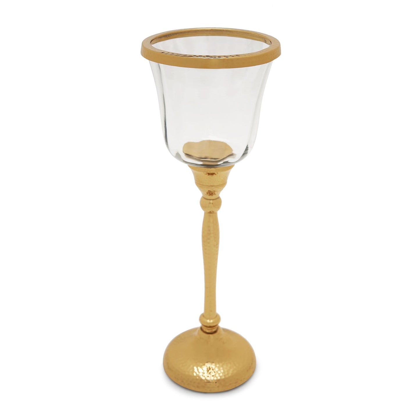 Clear Glass Hurricane with Textured Metal Stand - Large