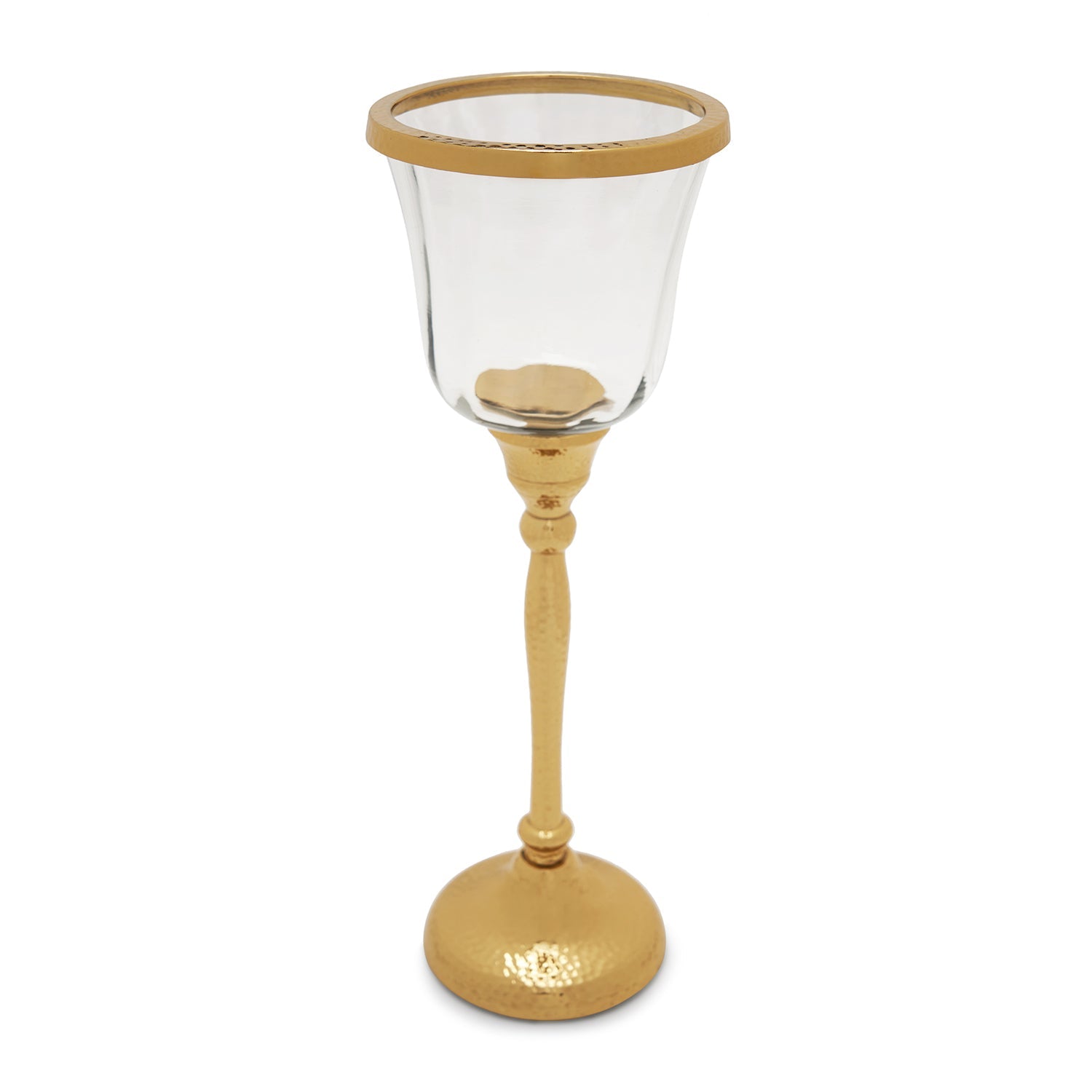 Clear Glass Hurricane with Textured Metal Stand - Large