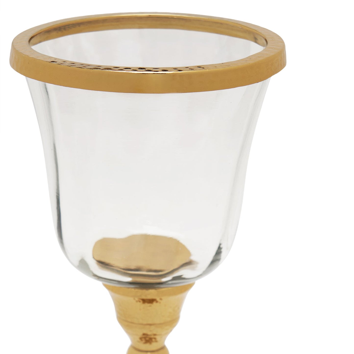 Clear Glass Hurricane with Textured Metal Stand - Large