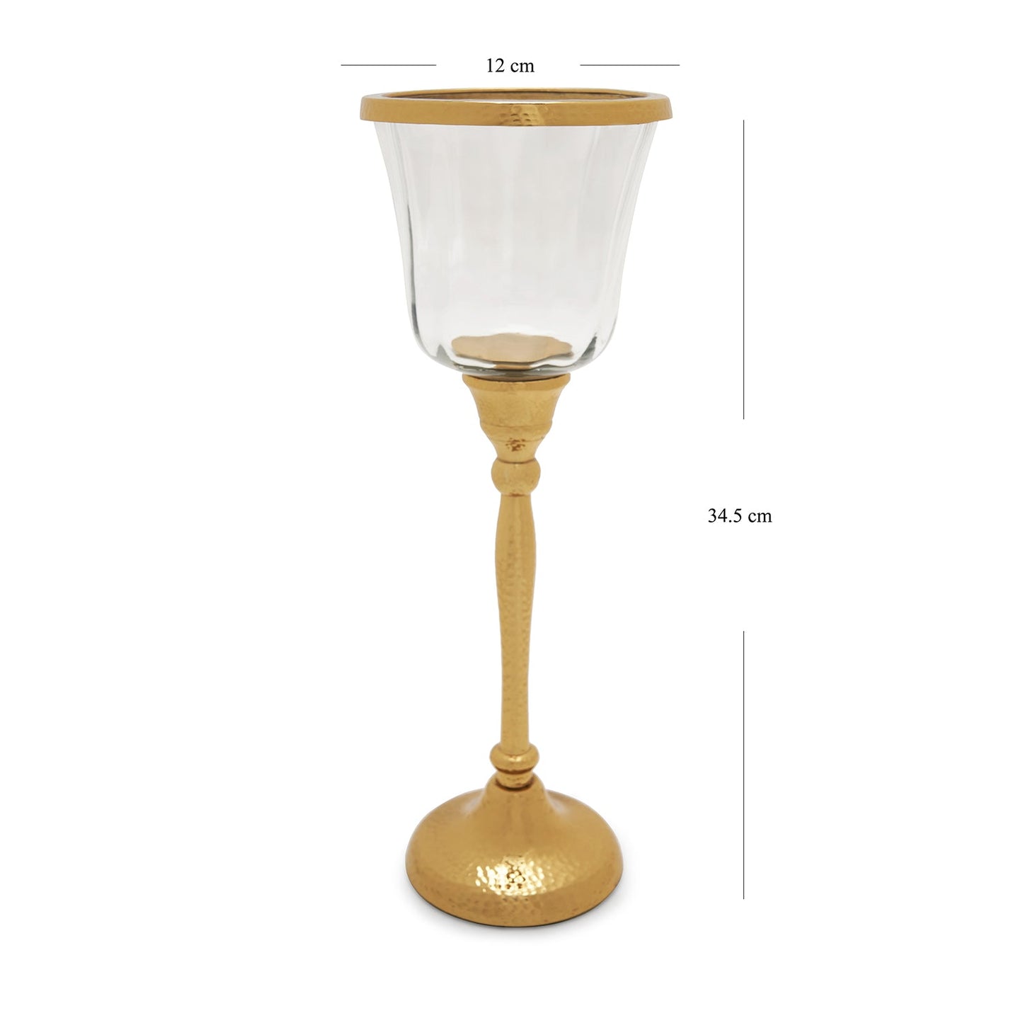 Clear Glass Hurricane with Textured Metal Stand - Large