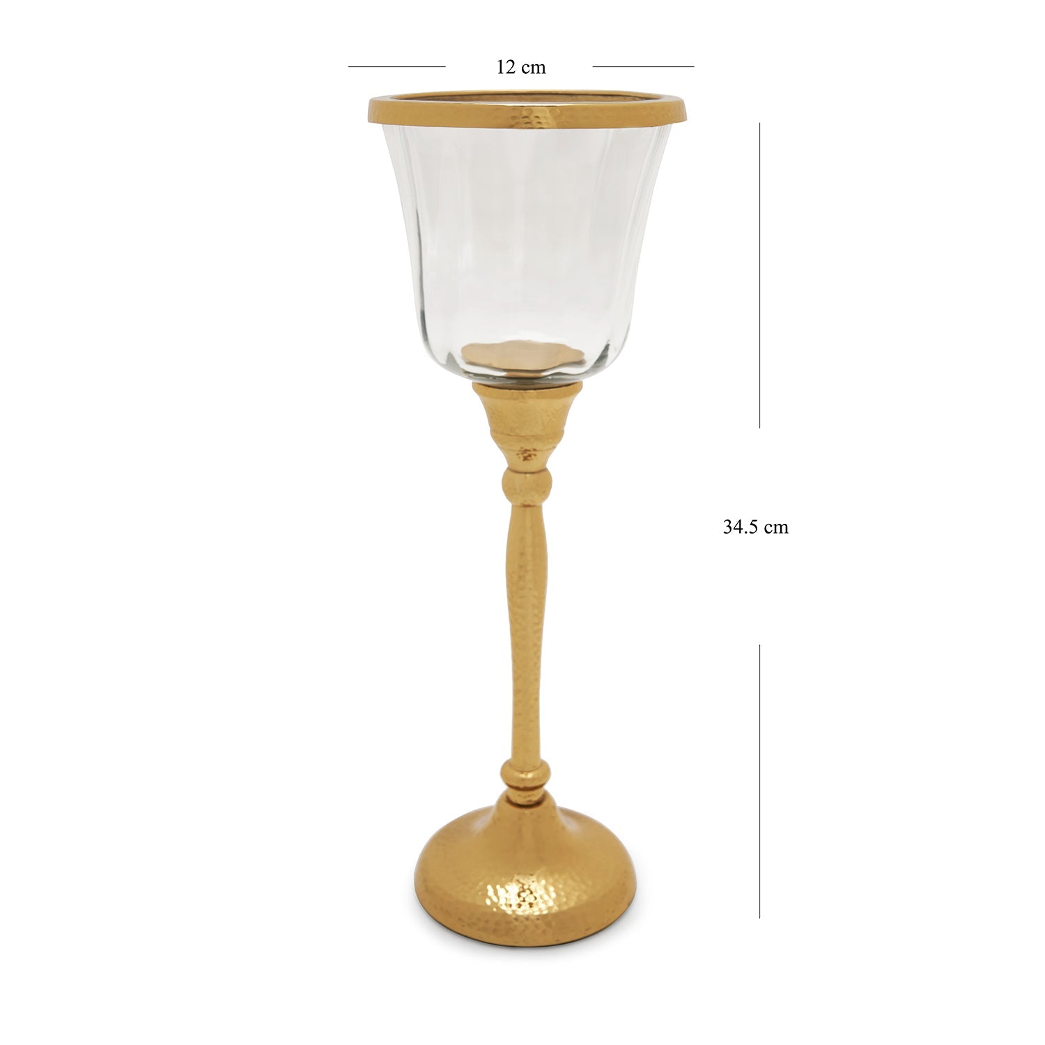 Clear Glass Hurricane with Textured Metal Stand - Large