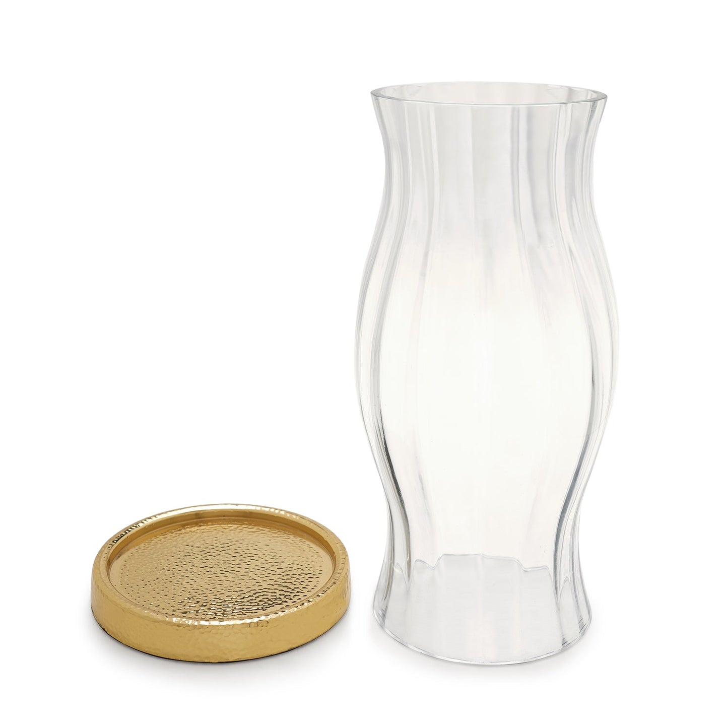 Clear Glass Textured Hurricane with Metal Base