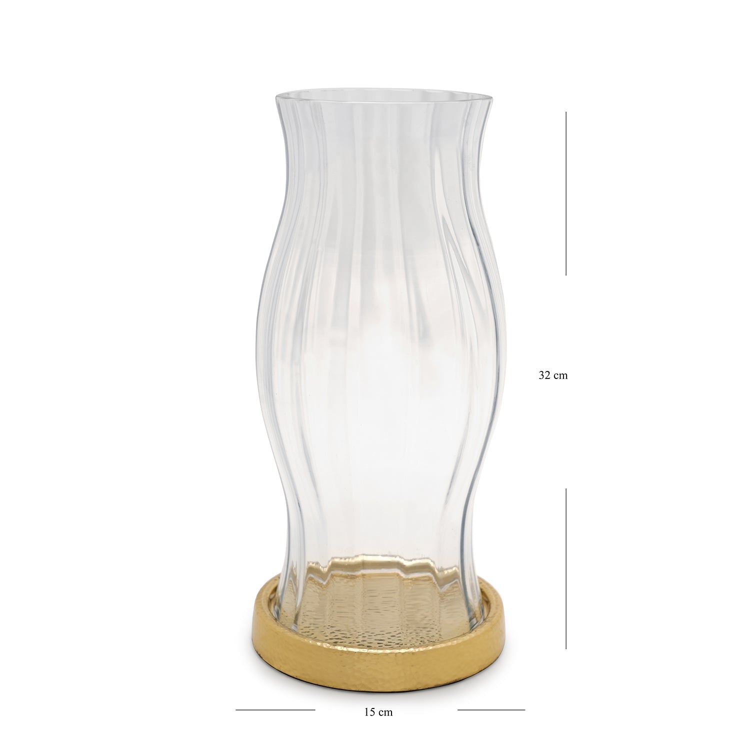Clear Glass Textured Hurricane with Metal Base