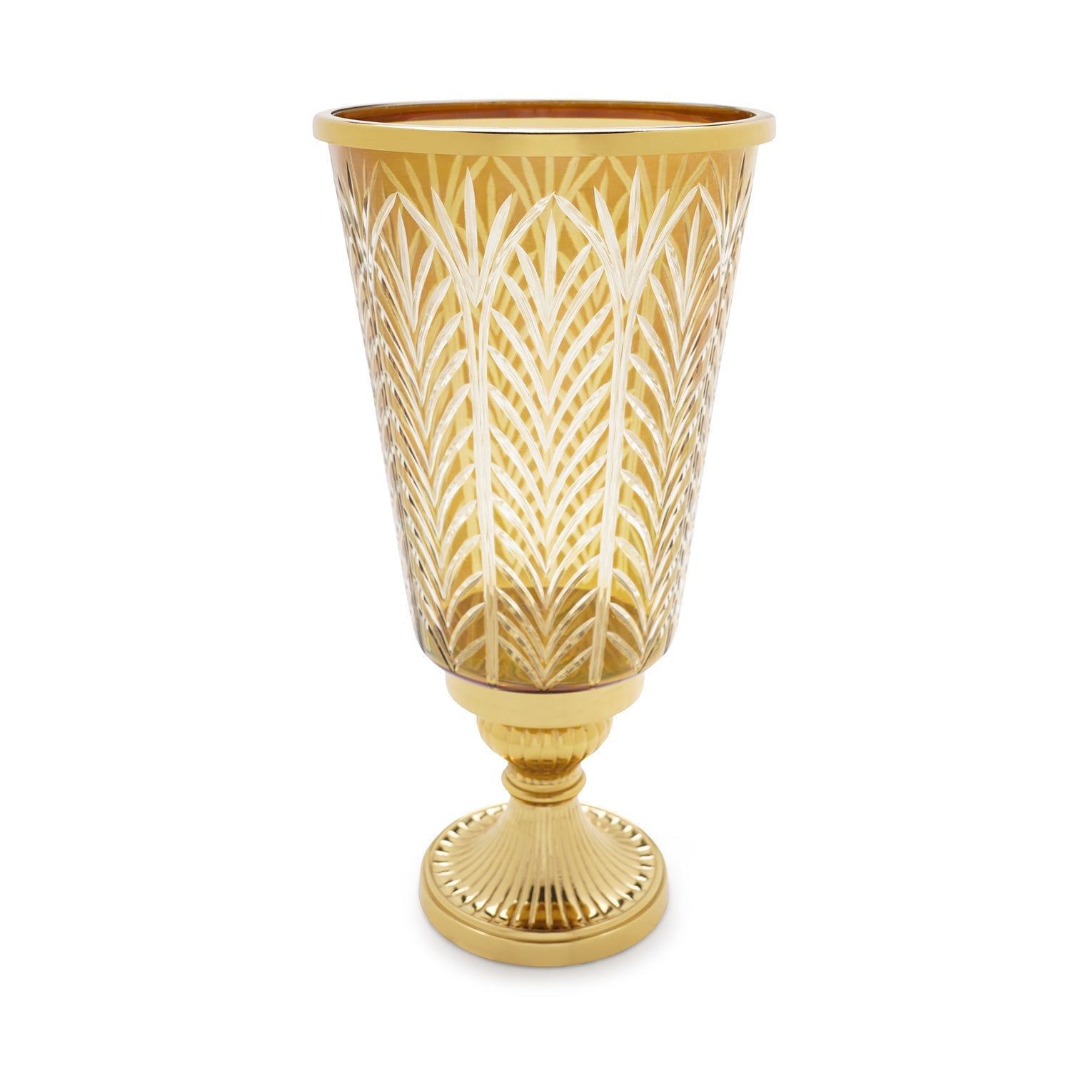 Clear Cut Glass Hurricane with Metal Base - Large