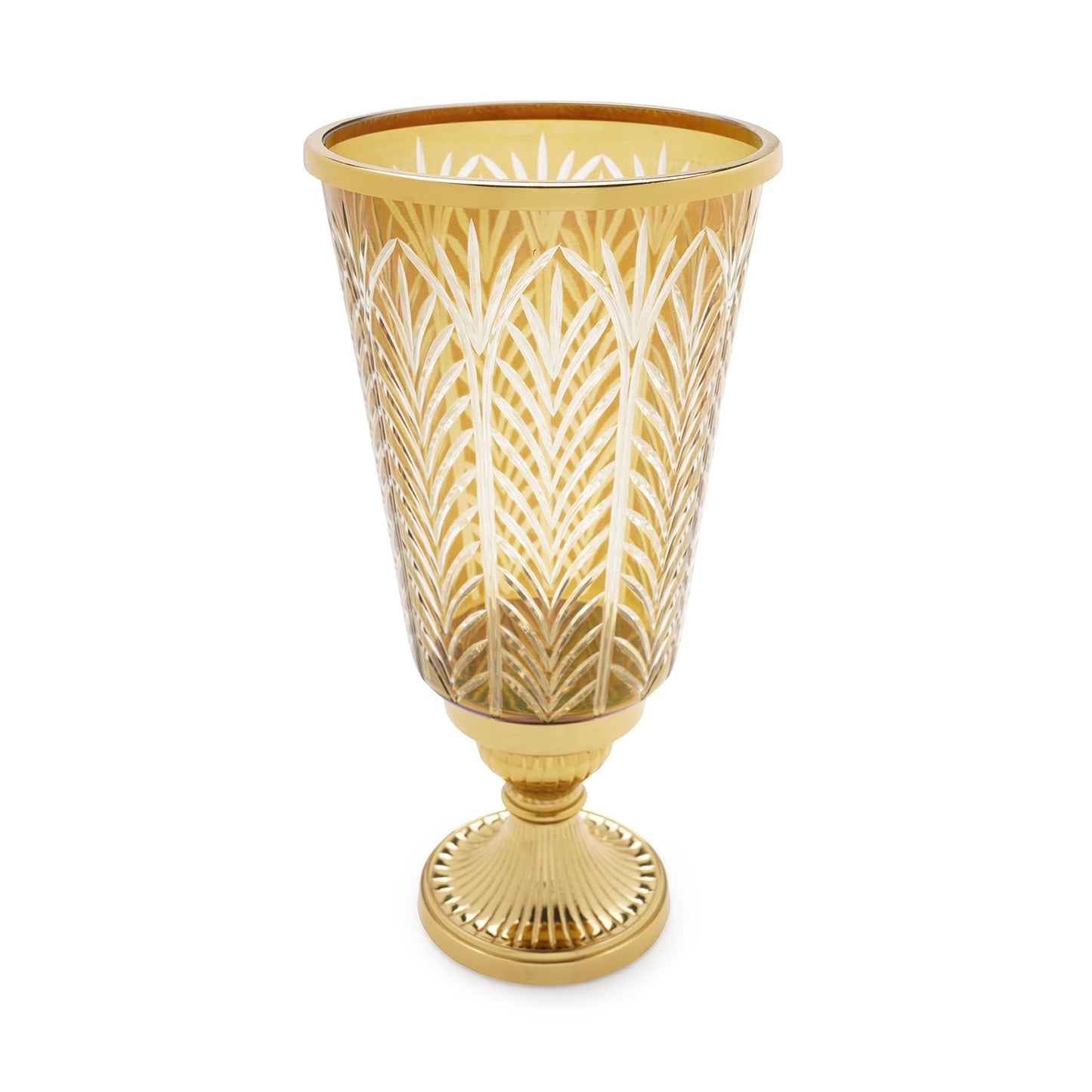 Clear Cut Glass Hurricane with Metal Base - Large