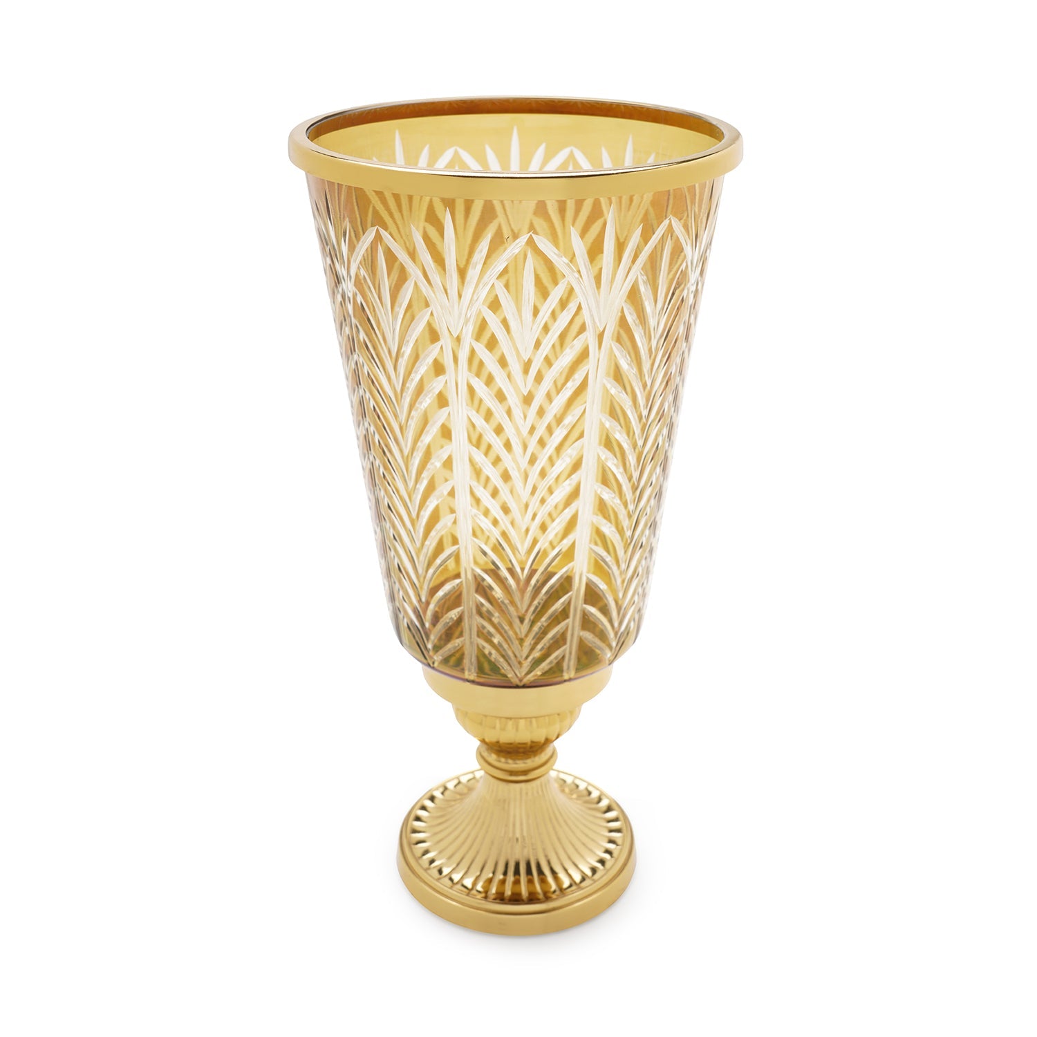 Clear Cut Glass Hurricane with Metal Base - Large