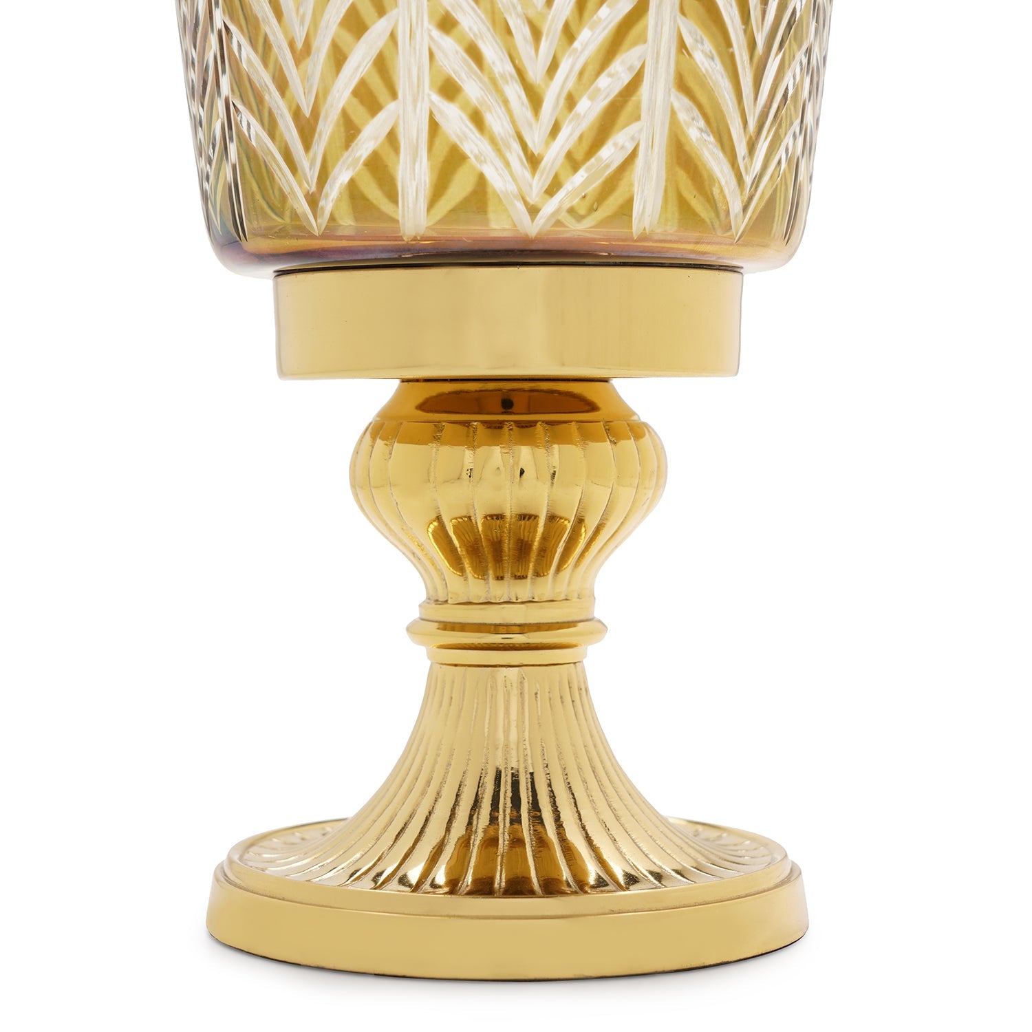 Clear Cut Glass Hurricane with Metal Base - Large