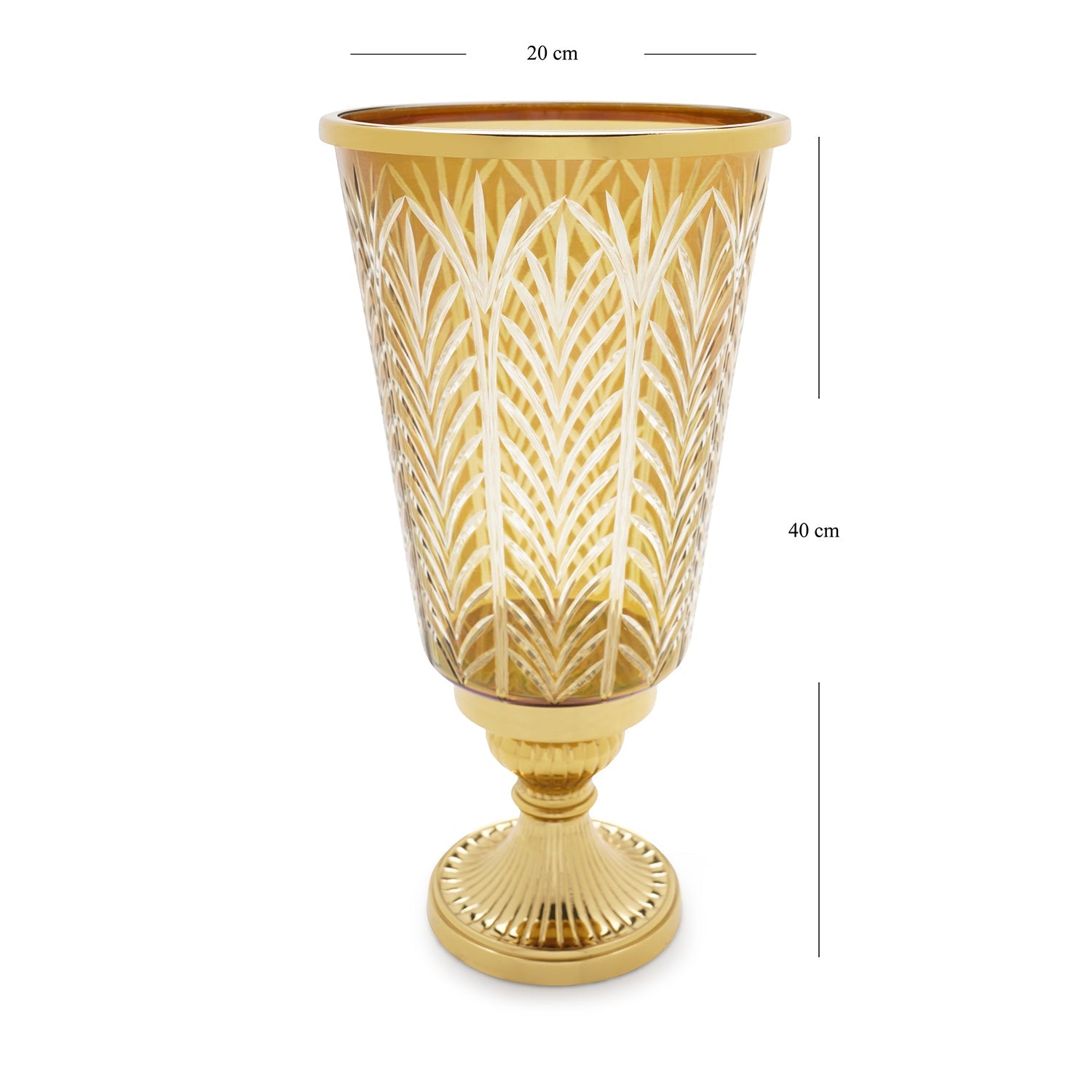 Clear Cut Glass Hurricane with Metal Base - Large