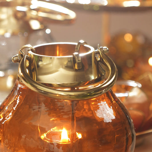 Orange Textured Glass Tea Light Holder - Small