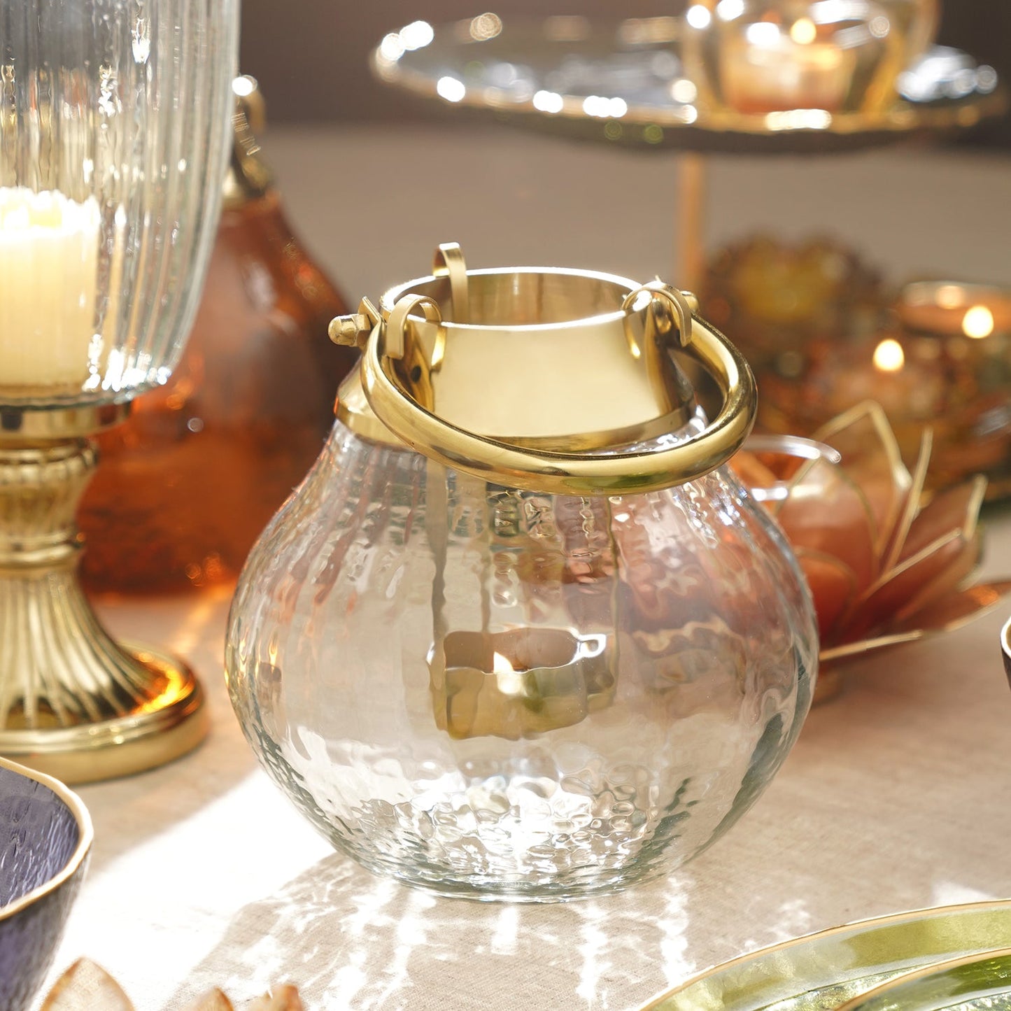 Clear Textured Glass Tea Light Holder - Small