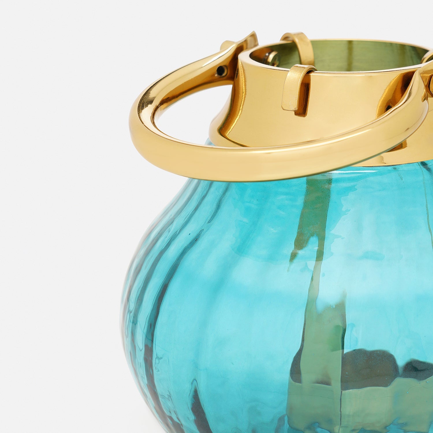 Teal Hammered Glass Lantern Tea Light Holder