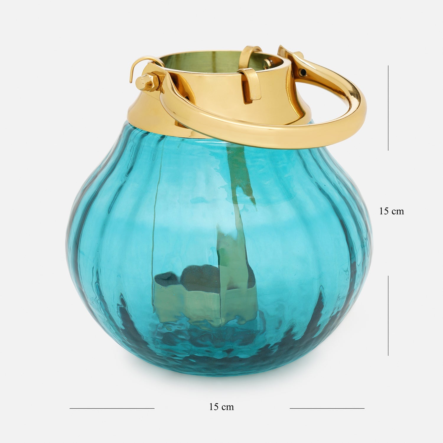 Teal Hammered Glass Lantern Tea Light Holder