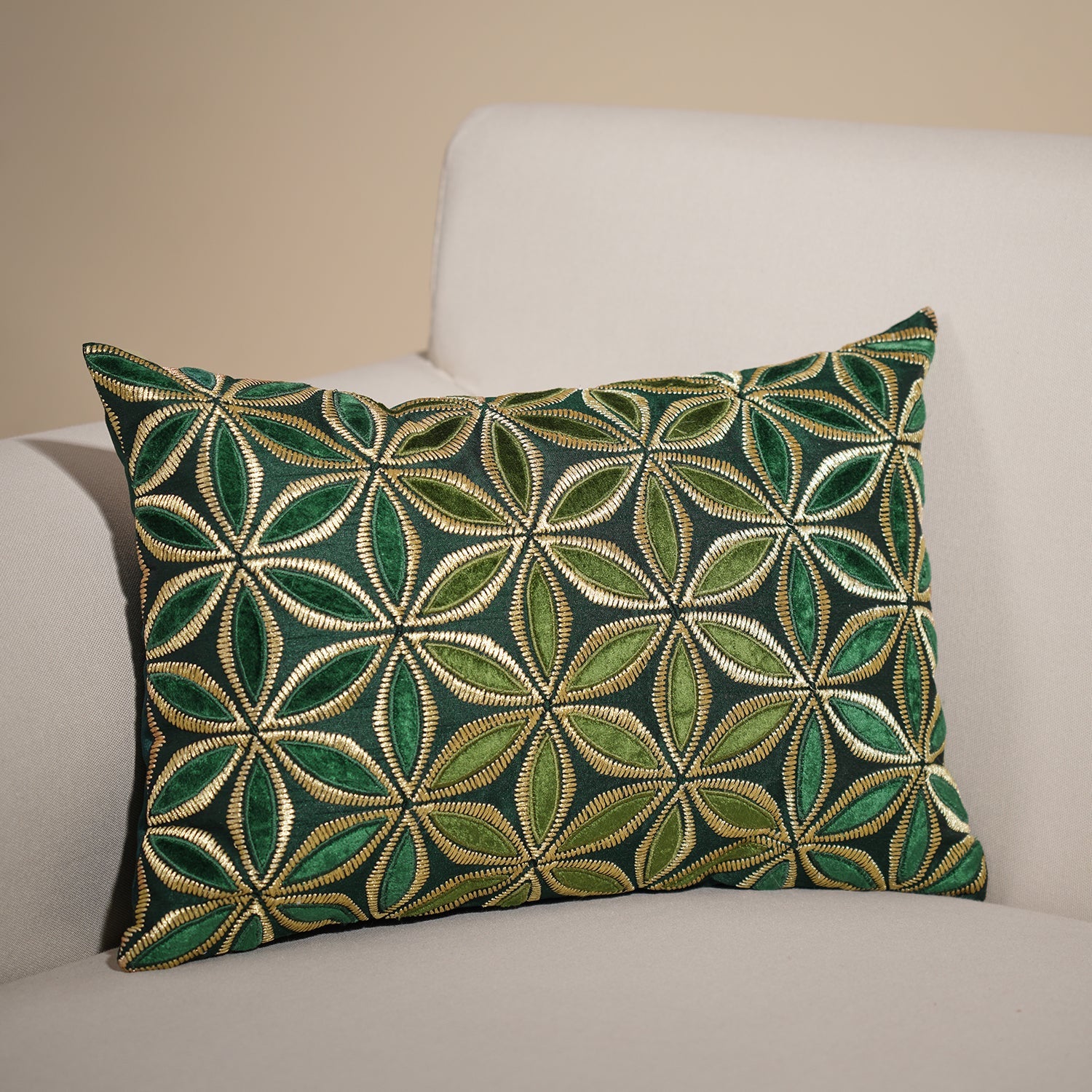 Green Embroidered Cushion Cover